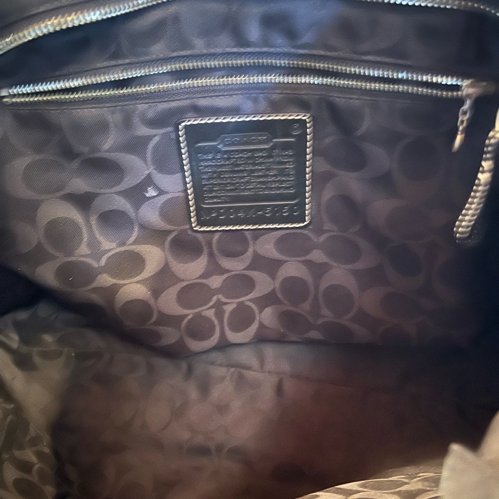 Coach Nylon Black Tote Leather Trim Shoulder Logo Purse Work Travel - Picture 2 of 16